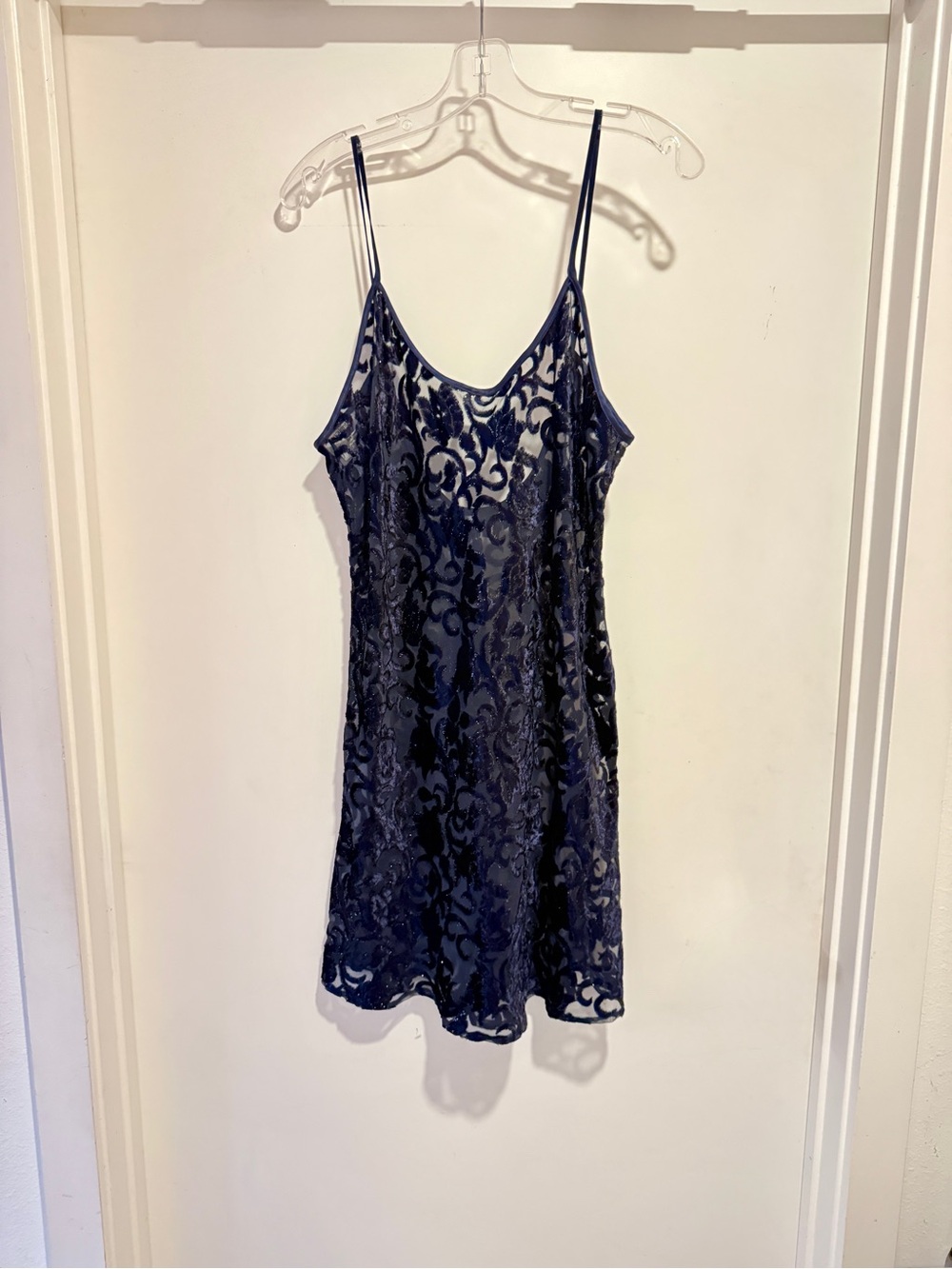 Vintage Valentino intimo for Saks velvet navy blue floral burnout slip Dress